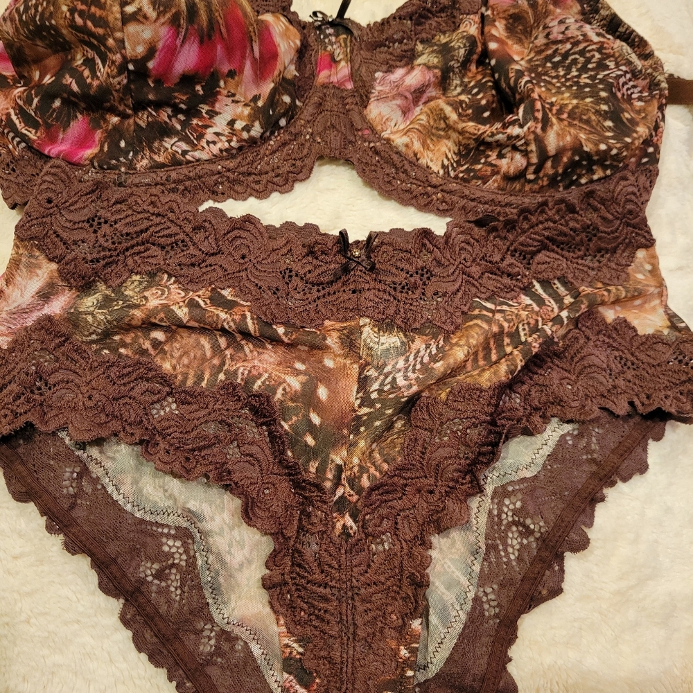 Whimsy  Lace Demi Bra 38DDD and size 5 small panties